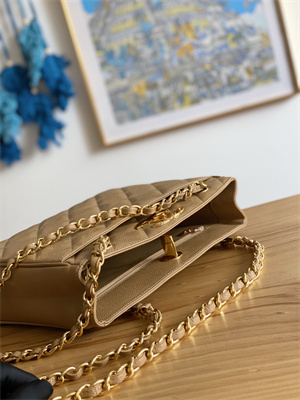 Cha.nel Vintage Shopping Bag Calfskin Gold Tone Metal Beige A98