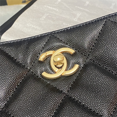 Cha.nel Shopping Bag Grained Calfskin Gold Tone Metal Black A33200