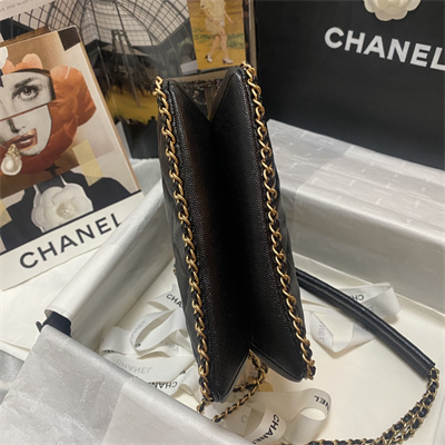 Cha.nel Shopping Bag Grained Calfskin Gold Tone Metal Black A33200