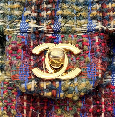 Cha.nel Medium Classic Flap Bag Tweed Gold Tone Metal Colorful A01112