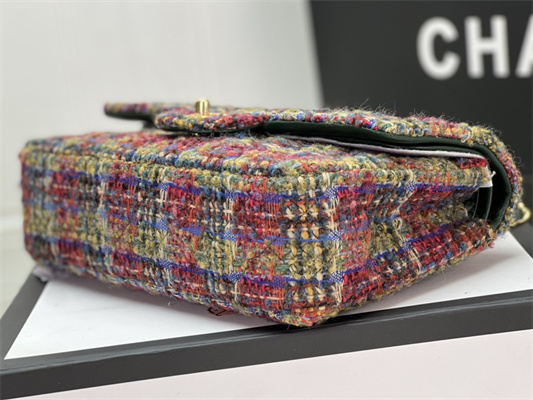 Cha.nel Medium Classic Flap Bag Tweed Gold Tone Metal Colorful A01112