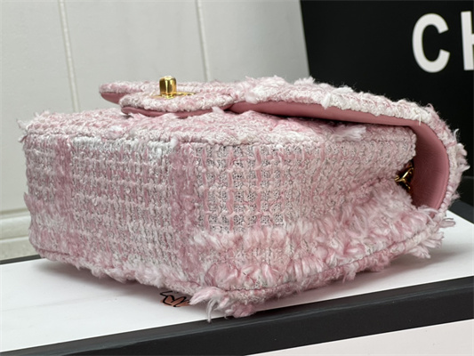 Cha.nel Mini Classic Flap Bag Tweed Gold Tone Metal Pink A01116