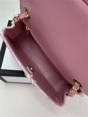 Cha.nel Mini Classic Flap Bag Tweed Gold Tone Metal Pink A01116