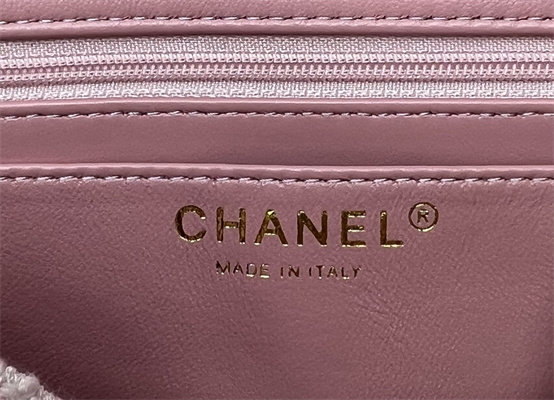 Cha.nel Mini Classic Flap Bag Tweed Gold Tone Metal Pink A01116