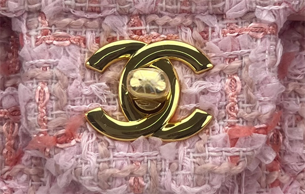 Cha.nel Mini Classic Flap Bag Tweed Gold Tone Metal Pink A01116