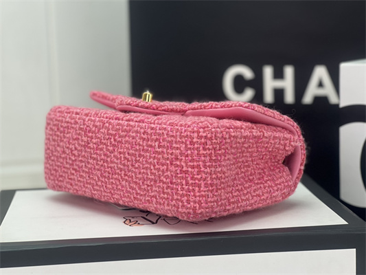 Cha.nel Mini Classic Flap Bag Tweed Gold Tone Metal Pink A01116