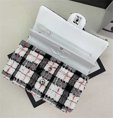 Cha.nel Medium Classic Flap Bag Tweed Silver Tone Metal Colorful A01112