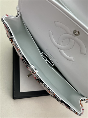 Cha.nel Medium Classic Flap Bag Tweed Silver Tone Metal Colorful A01112