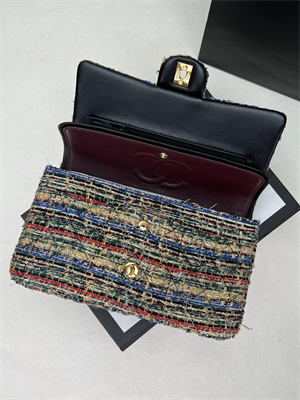 Cha.nel Medium Classic Flap Bag Tweed Gold Tone Metal Colorful A01112