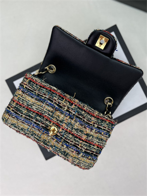 Cha.nel Mini Classic Flap Bag Tweed Gold Tone Metal Colorful A01116
