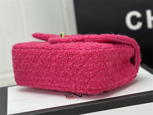 Cha.nel Mini Classic Flap Bag Tweed Gold Tone Metal Fuchsia A01116