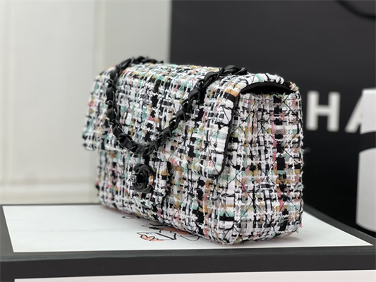 Cha.nel Mini Classic Flap Bag Tweed Colorful Black Tone Metal A01116