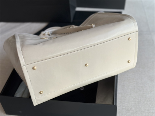 Cha.nel Deauville Large Shopping Bag Shiny Calfskin Gold Tone Metal White A66941