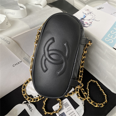 Cha.nel Backpack Lambskin Gold Tone Metal Black AS4275