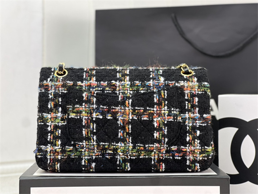 Cha.nel Medium Classic Flap Bag Tweed Gold Tone Metal Colorful A01112