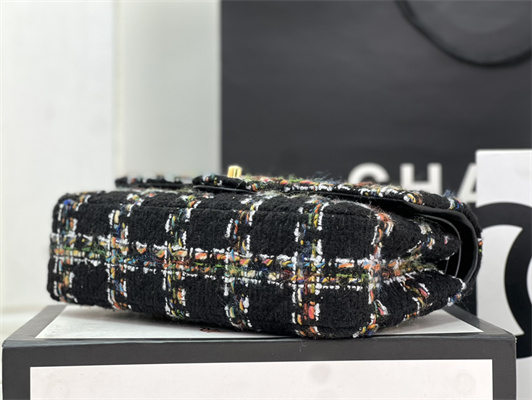 Cha.nel Medium Classic Flap Bag Tweed Gold Tone Metal Colorful A01112