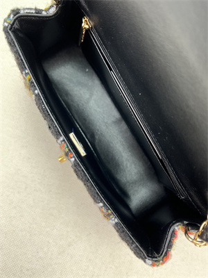 Cha.nel Mini Classic Flap Bag Tweed Gold Tone Metal Black A01116