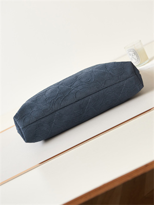 Cha.nel 22 Medium Handbag Velvet Gold Tone Metal Blue AS3261