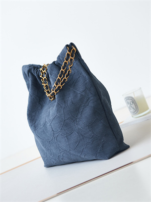 Cha.nel 22 Small Handbag Velvet Gold Tone Metal Blue AS3260
