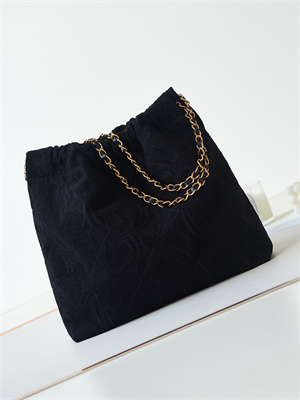 Cha.nel 22 Medium Handbag Velvet Gold Tone Metal Black AS3261