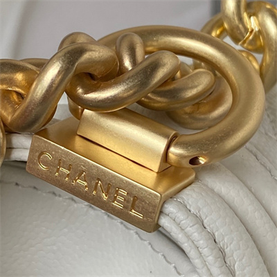 Cha.nel Small Leboy Bag With Top Handle Grained Calfskin Gold Metal White A94805