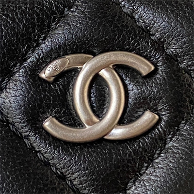 Cha.nel Vanity Case With Ball Lambskin Silver Tone Metal Black AP1447