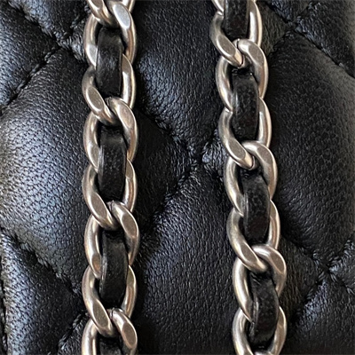 Cha.nel Vanity Case With Ball Lambskin Silver Tone Metal Black AP1447