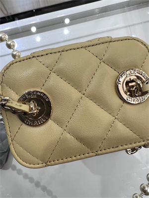 Cha.nel Vanity Case With Chain Lambskin Gold Tone Metal Yellow AP2581