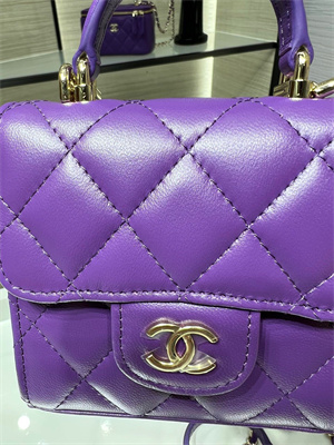 Cha.nel Vanity Case With Top Handle Lambskin Gold Tone Metal Purple AP2682