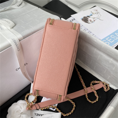 Cha.nel Vanity Case With Top Handle Grained Calfskin Gold Tone Metal Pink AP3222