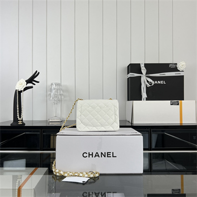 cha.nel S*per mini classic flap bag grained calfskin gold tone metal white 01115