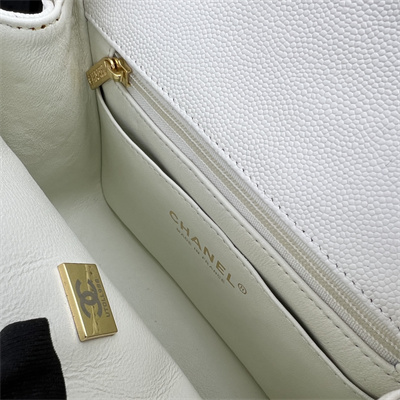 cha.nel S*per mini classic flap bag grained calfskin gold tone metal white 01115