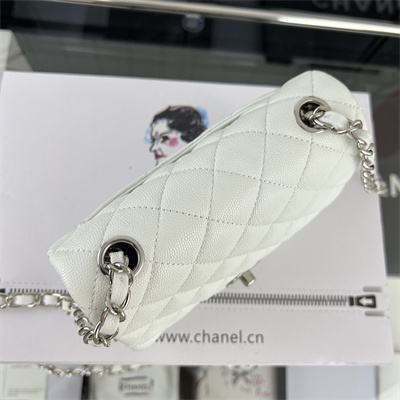 cha.nel S*per mini classic flap bag grained calfskin silver tone metal white 01115