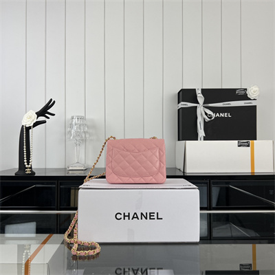 cha.nel S*per mini classic flap bag grained calfskin gold tone metal pink 01115