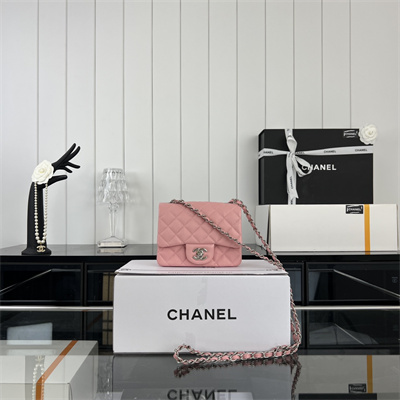 cha.nel S*per mini classic flap bag grained calfskin silver tone metal pink 01115