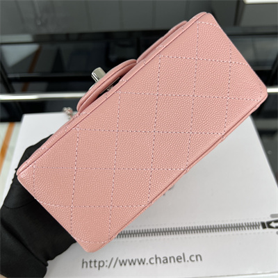 cha.nel S*per mini classic flap bag grained calfskin silver tone metal pink 01115
