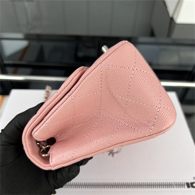 cha.nel S*per mini classic flap bag grained calfskin silver tone metal pink 01115
