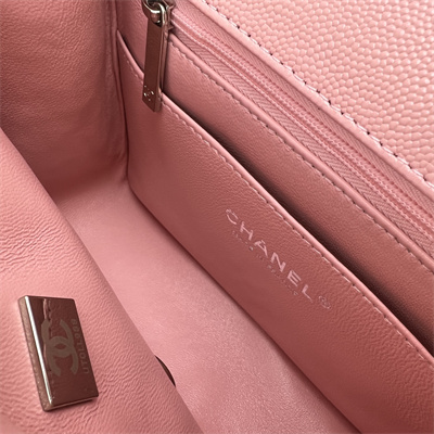 cha.nel S*per mini classic flap bag grained calfskin silver tone metal pink 01115
