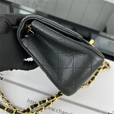 cha.nel S*per mini classic flap bag grained calfskin gold tone metal black 01115