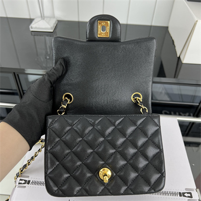 cha.nel S*per mini classic flap bag grained calfskin gold tone metal black 01115