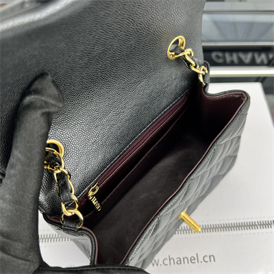 cha.nel S*per mini classic flap bag grained calfskin gold tone metal black 01115