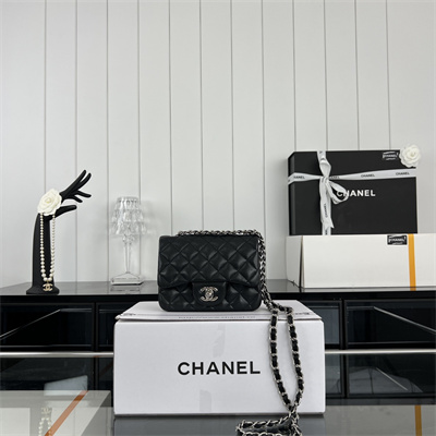 cha.nel S*per mini classic flap bag grained calfskin silver tone metal black 01115