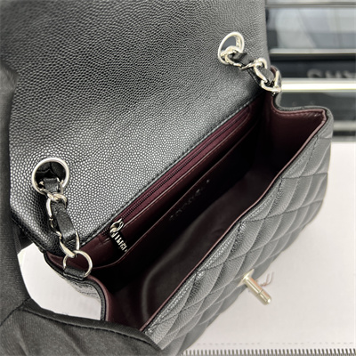 cha.nel S*per mini classic flap bag grained calfskin silver tone metal black 01115