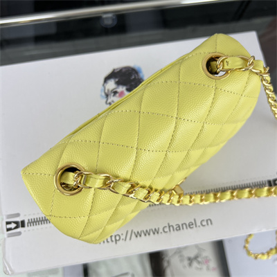 cha.nel S*per mini classic flap bag grained calfskin gold tone metal yellow 01115