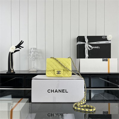 cha.nel S*per mini classic flap bag grained calfskin silver tone metal yellow 01115