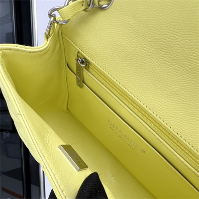 cha.nel S*per mini classic flap bag grained calfskin silver tone metal yellow 01115