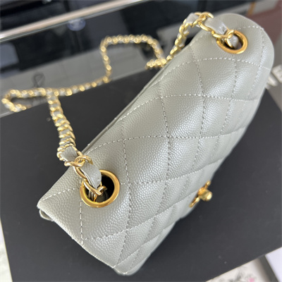 cha.nel S*per mini classic flap bag grained calfskin gold tone metal grey 01115