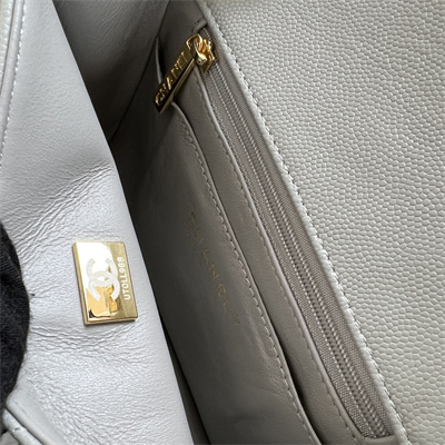 cha.nel S*per mini classic flap bag grained calfskin gold tone metal grey 01115