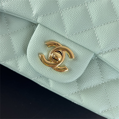 cha.nel S*per mini classic flap bag grained calfskin gold tone metal lt green 01115