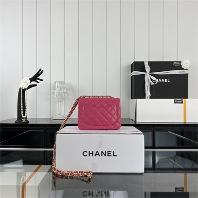 cha.nel S*per mini classic flap bag grained calfskin gold tone metal fuchsia 01115